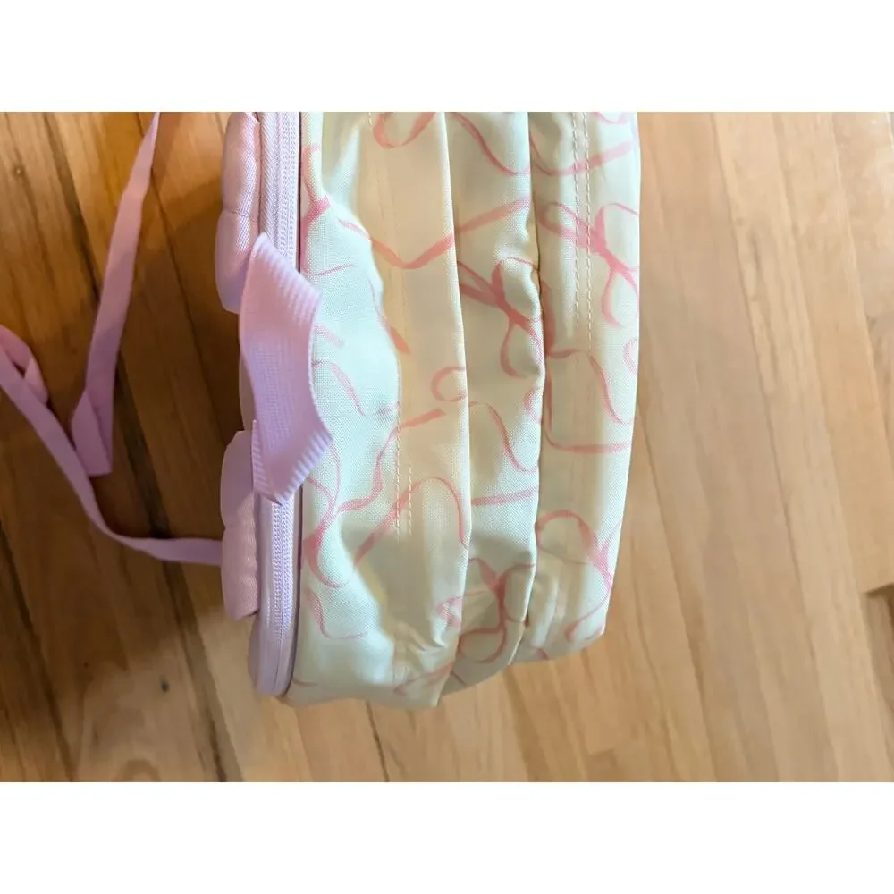 JanSport Big Student Cream & Pink Bow Print Backpack Coquette Preppy NWOT